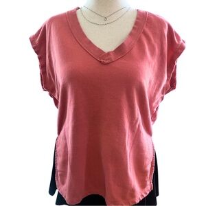 Z Supply Active Coral Raw Edge V Neck Tee Soft Girl Casual Athleisure Medium